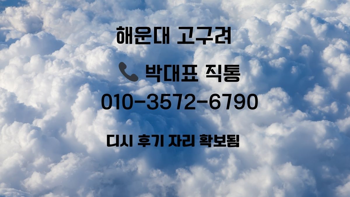 구름 하늘 배경 위에 해운대 고구려 박대표 직통 번호와 디시 후기 안내 문구가 적힌 홍보 이미지