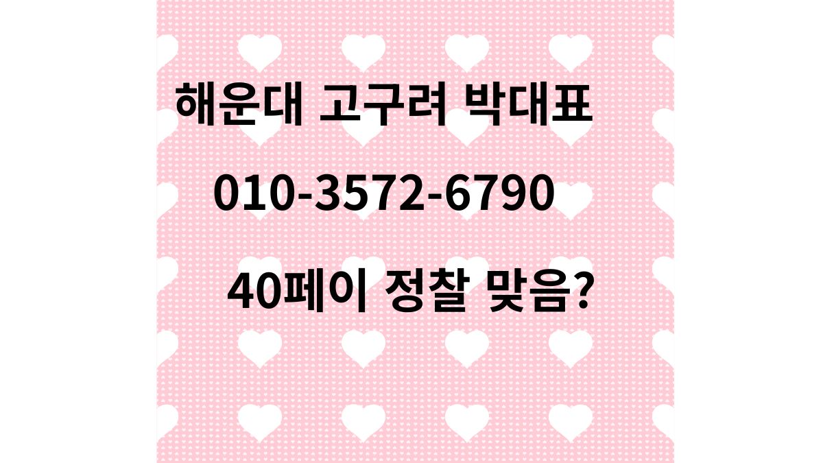 하트 패턴 분홍 배경 위에 ‘해운대 고구려 박대표’, ‘010-3572-6790’, ‘40페이 정찰 맞음?’ 문구가 들어간 카드형 이미지
